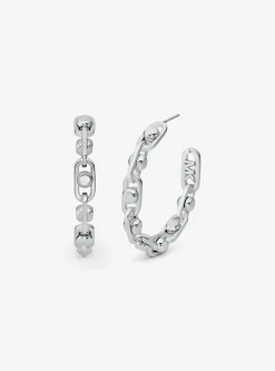 Astor Link Medium Precious Metal-Plated Brass Hoop Earrings