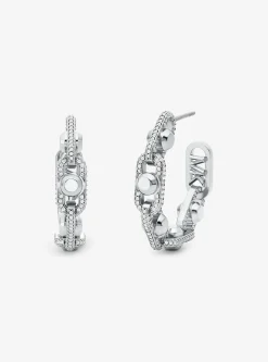 Astor Link Medium Precious Metal-Plated Brass Pav&eacute; Hoop Earrings