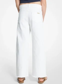 Chain Embellished Stretch Denim Wide-Leg Jeans