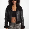 Crackled Leather and Shearling Cropped Jacket