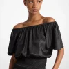Crinkled Satin Off-The-Shoulder Top