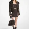 Empire Logo Embossed Suede and Shearling Flight Jacket