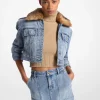 Faux Fur Trim Denim Cropped Jacket