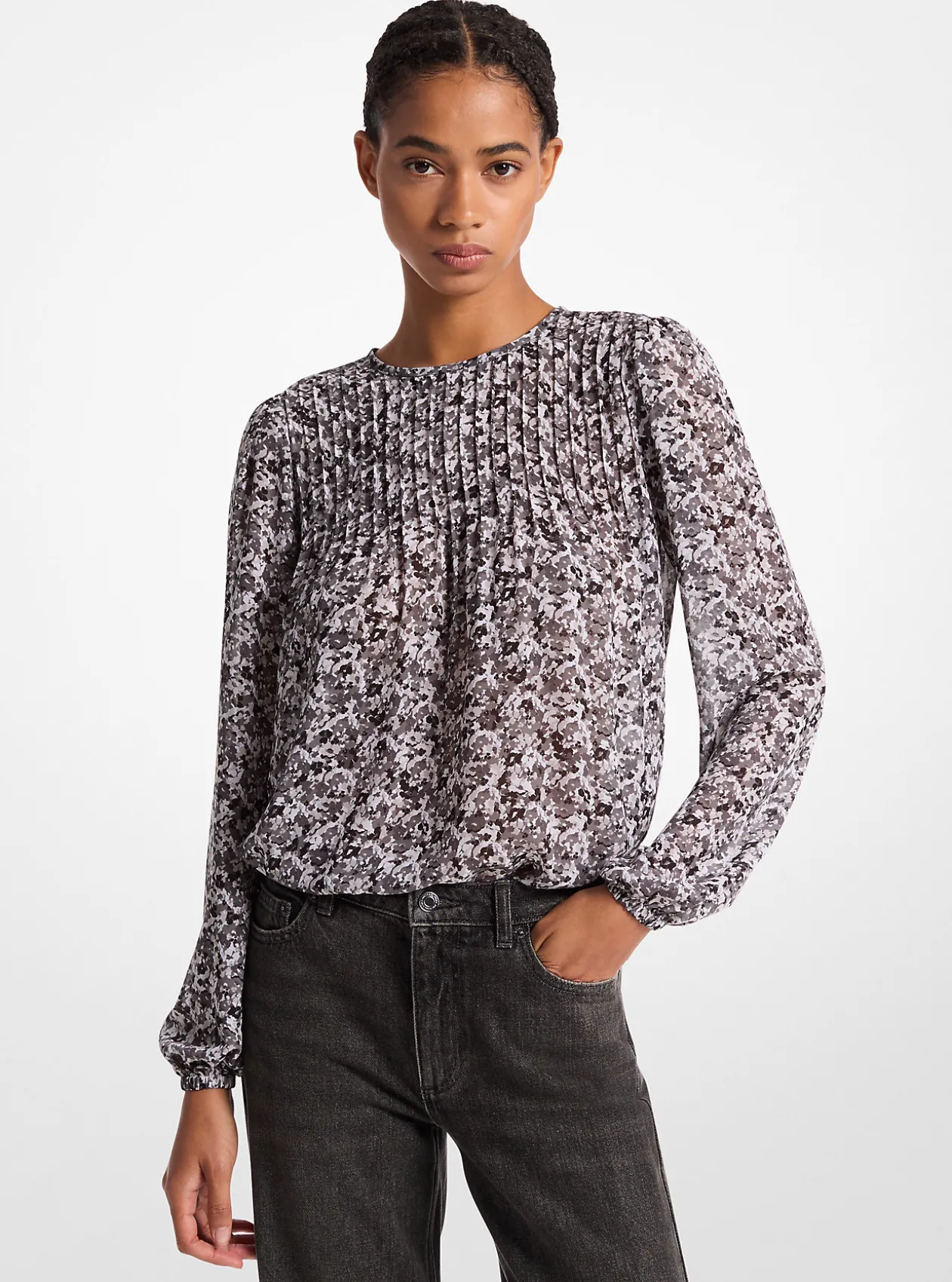 Floral Print Georgette Peasant Top