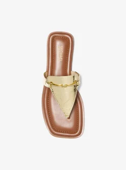 Lena Metallic Leather T-Strap Sandal