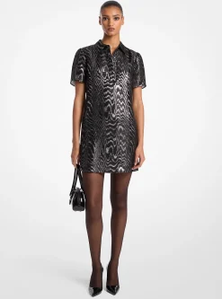 Metallic Moiré Silk Blend T-Shirt Dress