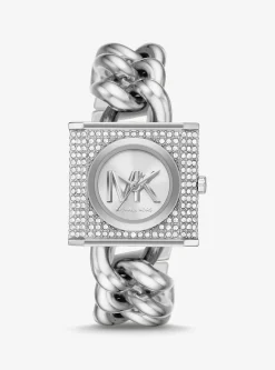 Mini Lock Pav&eacute; Silver-Tone Chain Watch