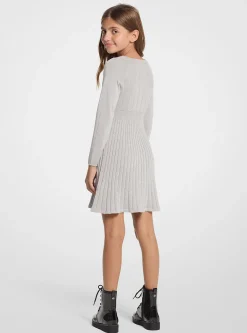 Pleated Metallic Knit Sweaterdress
