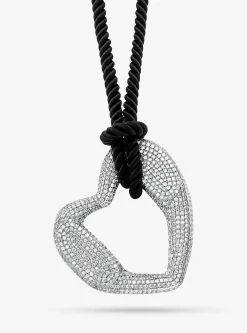 Precious Metal-Plated Brass Pav&eacute; Heart Necklace