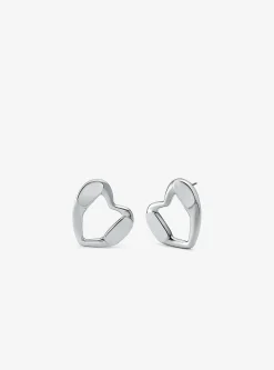 Precious Metal-Plated Brass Heart Stud Earrings