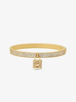 Precious Metal-Plated Brass Pav&eacute; Lock Bangle