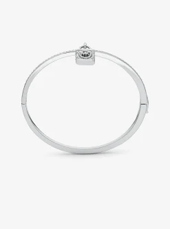 Precious Metal-Plated Brass Pav&eacute; Lock Bangle