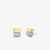 Precious Metal-Plated Sterling Silver and Pav&eacute; Stud Earrings