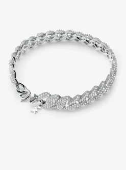 Precious Metal-Plated Sterling Silver Pav&eacute; Curb Link Bracelet