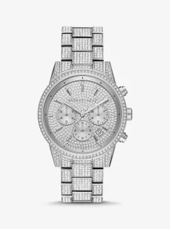 Ritz Pav&eacute; Silver-Tone Watch