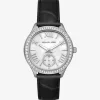 Sage Pav&eacute; Silver-Tone and Crocodile Embossed Leather Watch