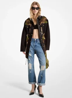 Sequined Camouflage Stretch Organic Cotton Anorak