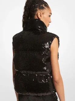 Sequined Cir&eacute; Quilted Puffer Vest