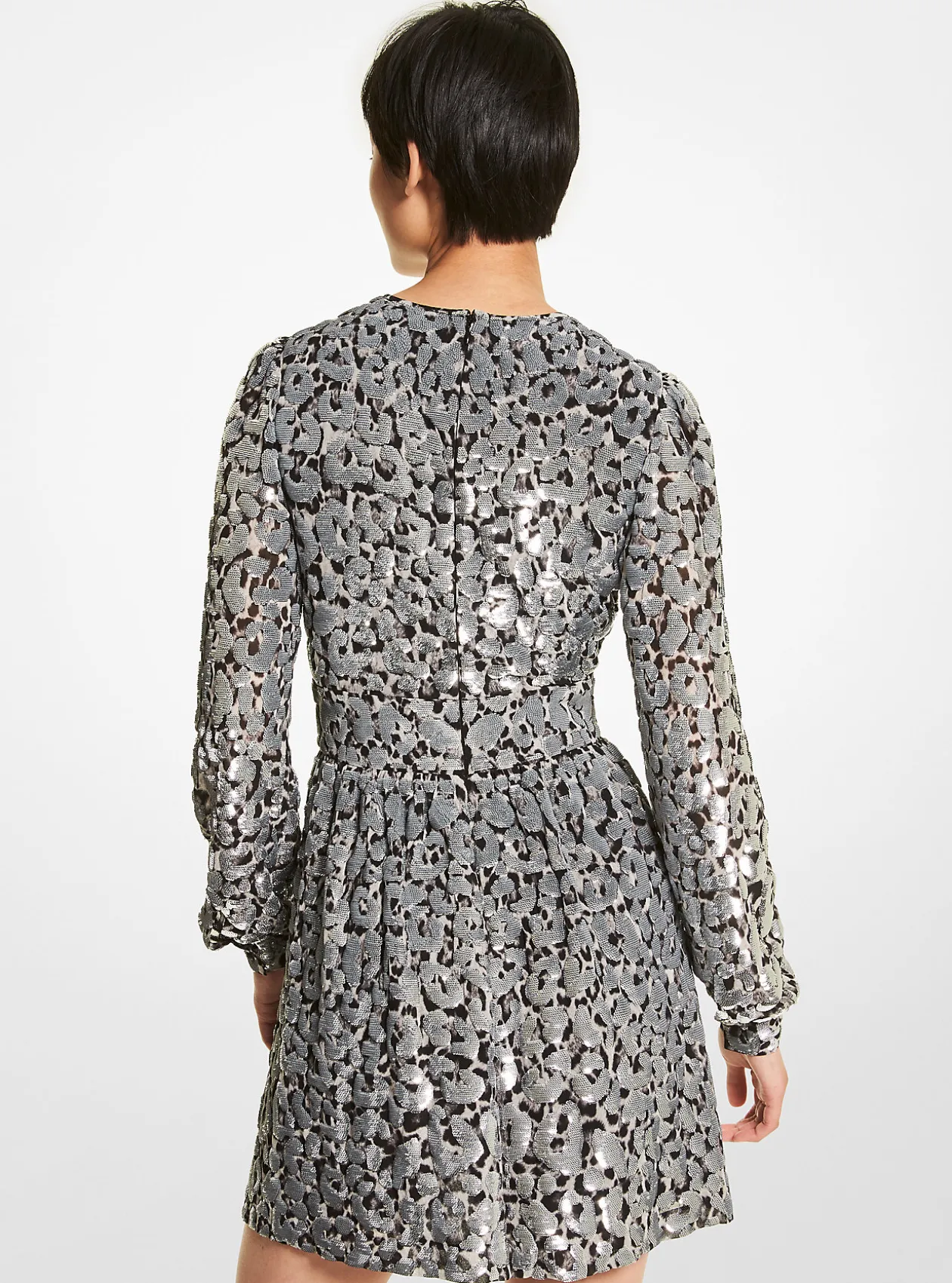 Sequined Leopard Print Georgette Dress