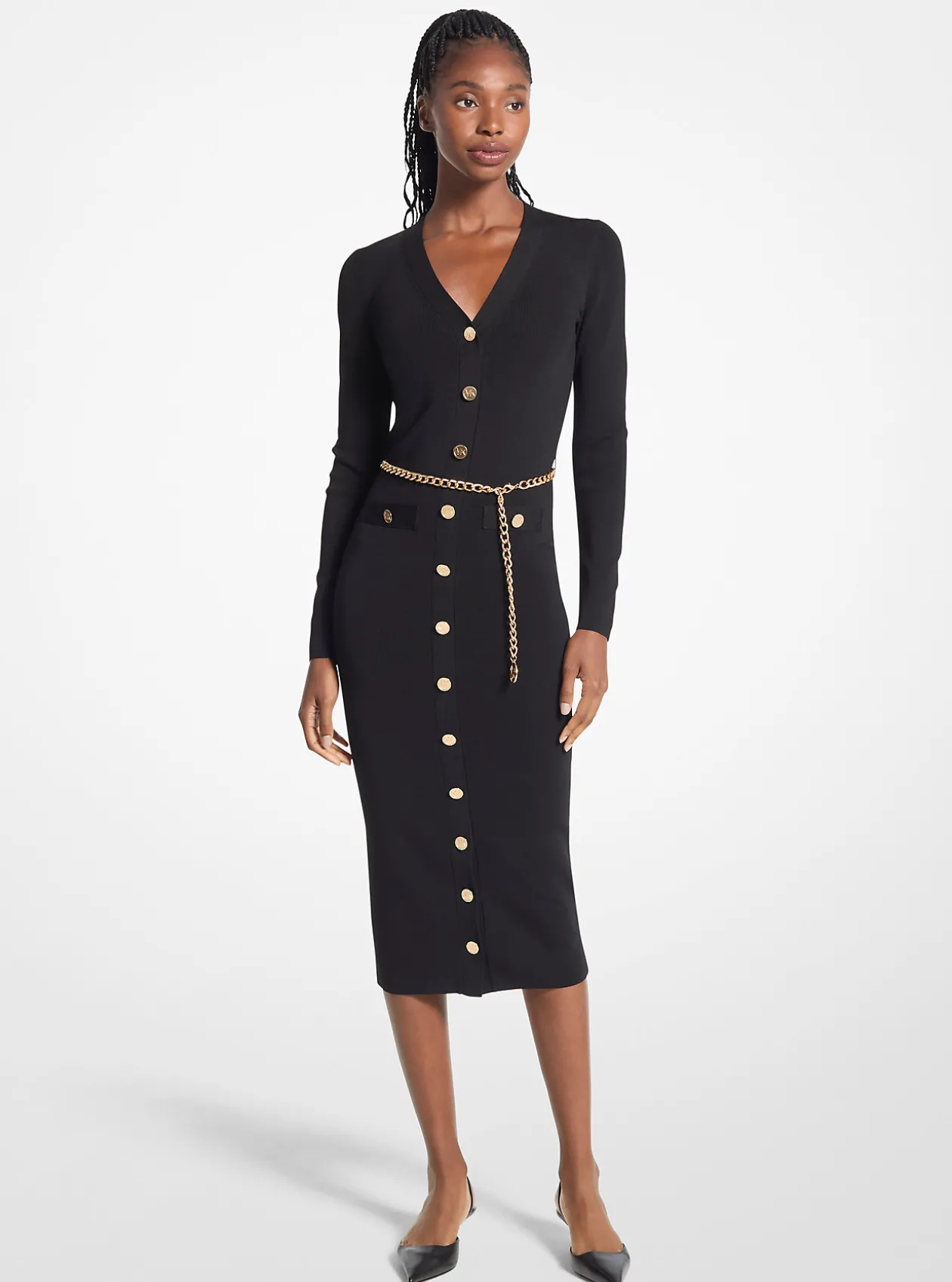 Stretch Knit Belted Dress